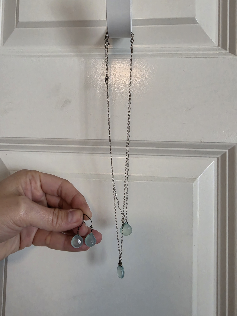 Delicate aquamarine Teardrop Necklaces (2) & Earrings Set sterling silver artisa - Picture 2 of 12